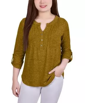 Топ Petite с защипами на рукавах 3/4 NY Collection, золото