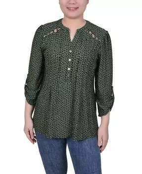 Топ Petite с защипами спереди и цепочкой NY Collection, цвет Green Geo Shape