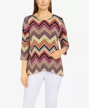 Топ petite size classics с принтом chevron puff и съемным ожерельем Alfred Dunner, мульти
