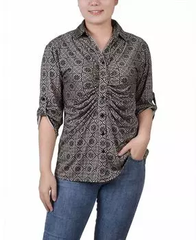 Топ petite со свернутыми язычками 3/4 и рюшами спереди NY Collection, мульти