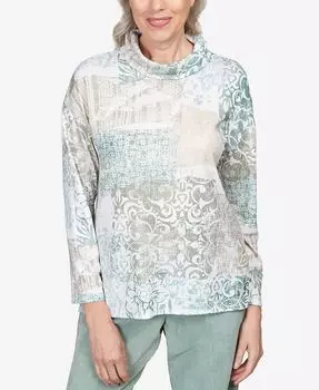 Топ Petite St.Moritz с блестящим медальоном в стиле пэчворк и воротником-хомутом Alfred Dunner, мультиколор