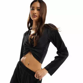 Топ Pieces Ruched Front V-Neck Plisse, черный