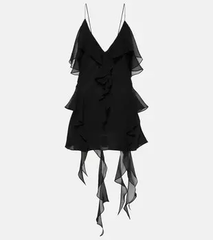 Топ piet из шелкового шифона с оборками Khaite, черный