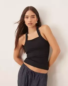 Топ Pimkie с ребристым воротником-халтер черного цвета