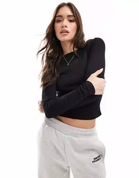 Топ Pimkie с широким воротом и длинными рукавами в тонкую резинку, черный цвет