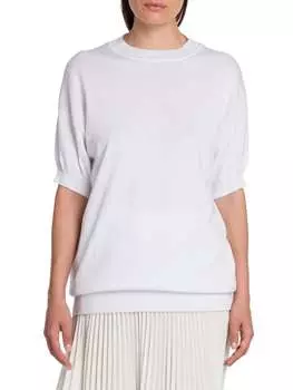 Топ Plan C вязаный с круглым вырезом и короткими рукавами, белый