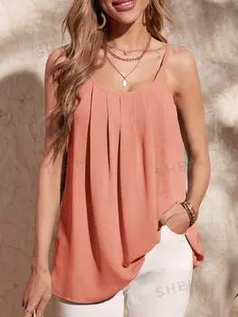 Топ плиссированный Shein Clasi свободный, коралловый / розовый