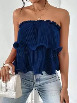 Топ плиссированный Shein Essnce женский без бретелек, синий
