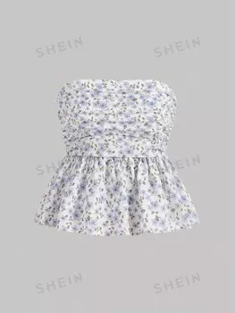 Топ плиссированный Shein Mod женский, белый / синий