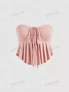 Топ плиссированный женский Shein Mod с завязками и плиссировкой, розовый