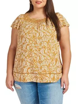 Топ Plus с развевающимися рукавами «пейсли» Daniel Rainn, желтый