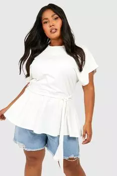 Топ plus с вырезом-лодочкой на талии с баской по низу Boohoo, слоновая кость