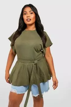 Топ plus с вырезом-лодочкой на талии с баской по низу Boohoo, хаки