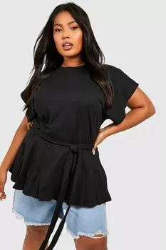 Топ plus с вырезом-лодочкой на талии с баской по низу Boohoo, черный