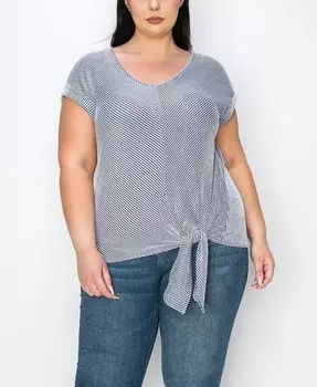 Топ Plus Span Rail с текстурированными ребристыми шевронными боковыми завязками и рукавами COIN 1804, синий