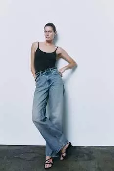 Топ полиамидный с тонкими лянками ZARA, черный