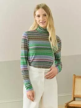 Топ-поло из джерси в тонкую полоску с вырезом горловины Brora, цвет Apple/Wisteria