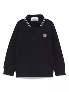 Топ-поло из органического хлопка-стрейч пике Stone Island Junior, синий