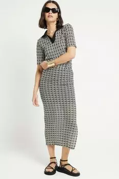 Топ-Поло оверсайз с однотонным принтом River Island, черный