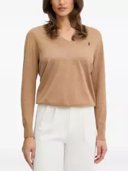Топ Polo Pony с V-образным вырезом POLO RALPH LAUREN, коричневый