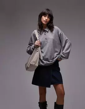 Топ-поло премиум-класса в рубчик серого цвета Topshop