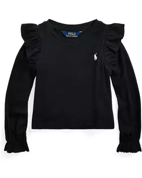 Топ Polo Ralph Lauren Kids Ruffled Cotton-Modal Long Sleeve Top, цвет Polo Black
