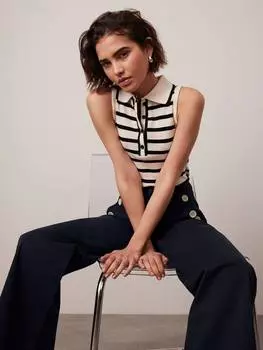 Топ-поло с контрастной отделкой в полоску Mint Velvet, цвет Natural/Multi