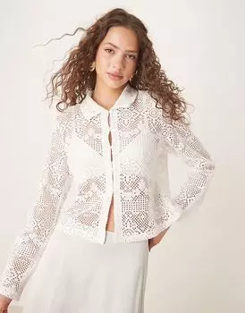 Топ поло с воротом крючком VILA кремового цвета