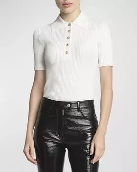 Топ-поло вязки в рубчик с воротником Courreges, цвет Heritage White