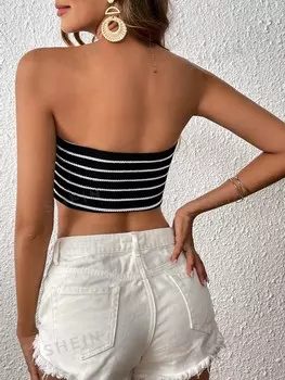 Топ полосатый женский Shein WYWH без бретелек, черный / белый