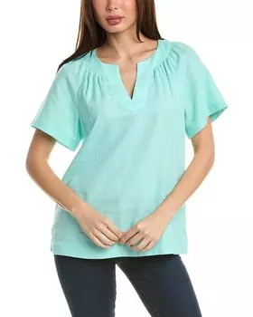 Топ-поовер Jones New York с льняной смесью и рукавами реглан, зеленый