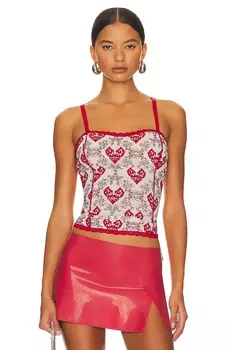Топ Poster Girl Scarlett Corset Flocked Mesh Corset, цвет Red & Oyster