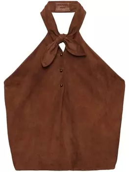 Топ Prada из замши с бретельками через шею, коричневый