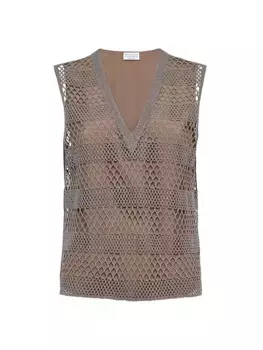 Топ Precious Net с вышивкой и съемной кофточкой Brunello Cucinelli, цвет warm beige