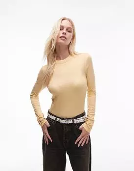 Топ премиум-класса в рубчик с длинными рукавами цвета пахты Topshop