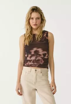 Топ PRINTED - Blouse Stradivarius, темно-коричневый