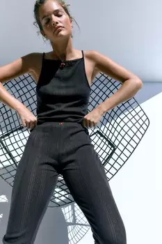 Топ пуантель с кружевной отделкой ZARA, черный