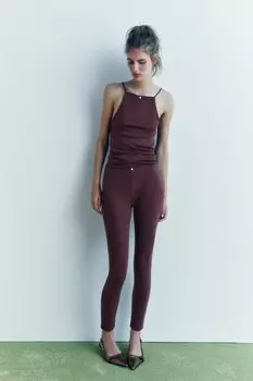 Топ пуантель с кружевной отделкой ZARA, коричневый