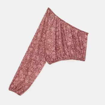 Топ Pull&Bear Elastic Print Asymmetric, бордовый/розовый