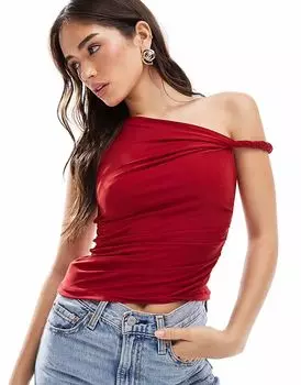 Топ Pull&Bear из полиамида с витыми бретелями бордового цвета