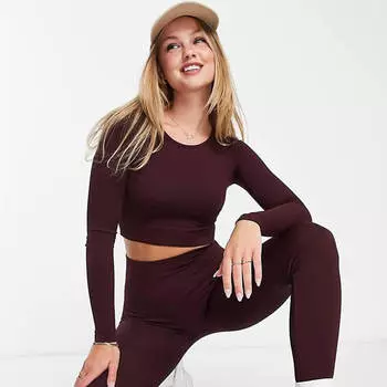 Топ Pull&Bear Long Sleeve Seamless, бордовый