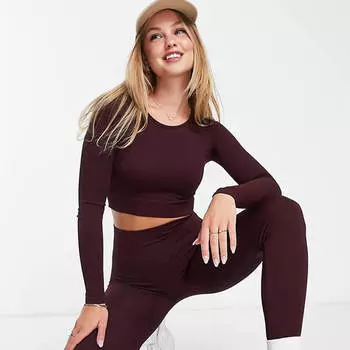 Топ Pull&Bear Long Sleeve Seamless Co-ord, бордовый