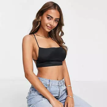 Топ Pull&Bear Open Back Satin Cropped, черный