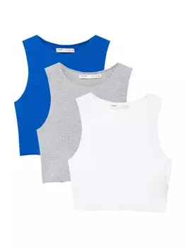 Топ Pull&Bear, синий/пестрый серый/белый