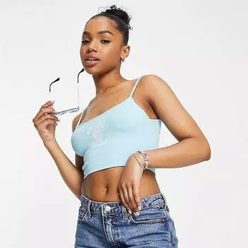 Топ Pull&BearStrappy Embroidered Graphic Cropped, синий