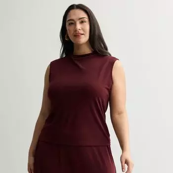 Топ-ракушка больших размеров с драпировкой и ложным воротником Nine West, цвет maddie plum