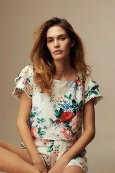 Топ-Ракушка из льняной смеси Laura Ashley, бежевый