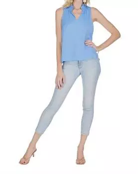 Топ-ракушка с оборками и воротником синего цвета Jade