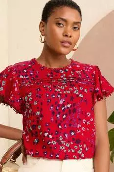 Топ-Ракушка с развевающимися рукавами и принтом Love & Roses, красный