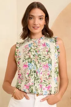 Топ-Ракушка с защипами и вышивкой Love & Roses, белый